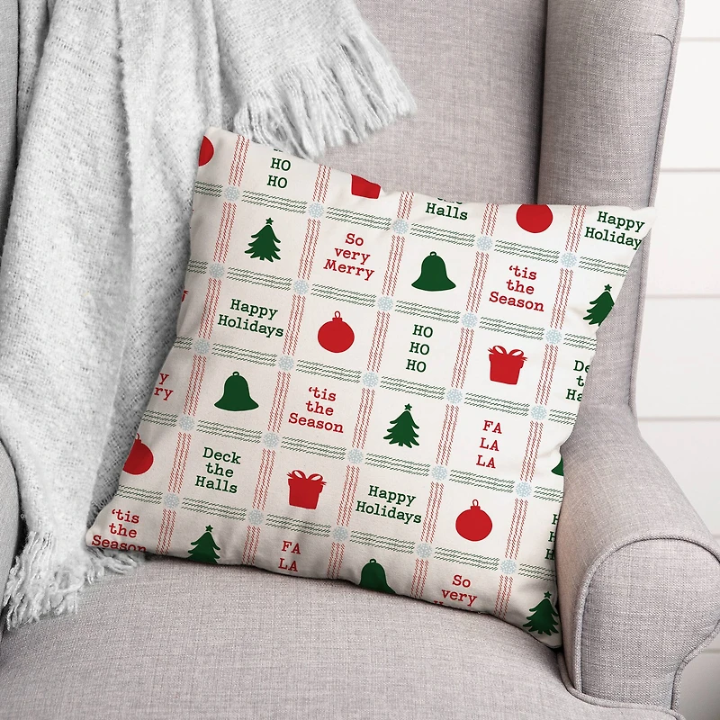 Xmas Icon Grid Pattern 18" x 18" Spun Poly Pillow