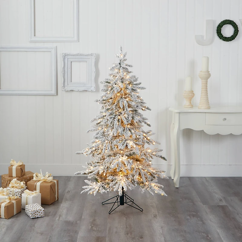 5ft. Pre-Lit Flocked Grand Northern Rocky Fir Artificial Christmas Tree, Warm White Micro LED Lights