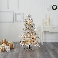5ft. Pre-Lit Flocked Grand Northern Rocky Fir Artificial Christmas Tree, Warm White Micro LED Lights