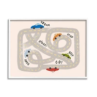 Stupell Industries Kid's Cartoon Car Road Map Fun Playful Streets in White Frame Wall Art