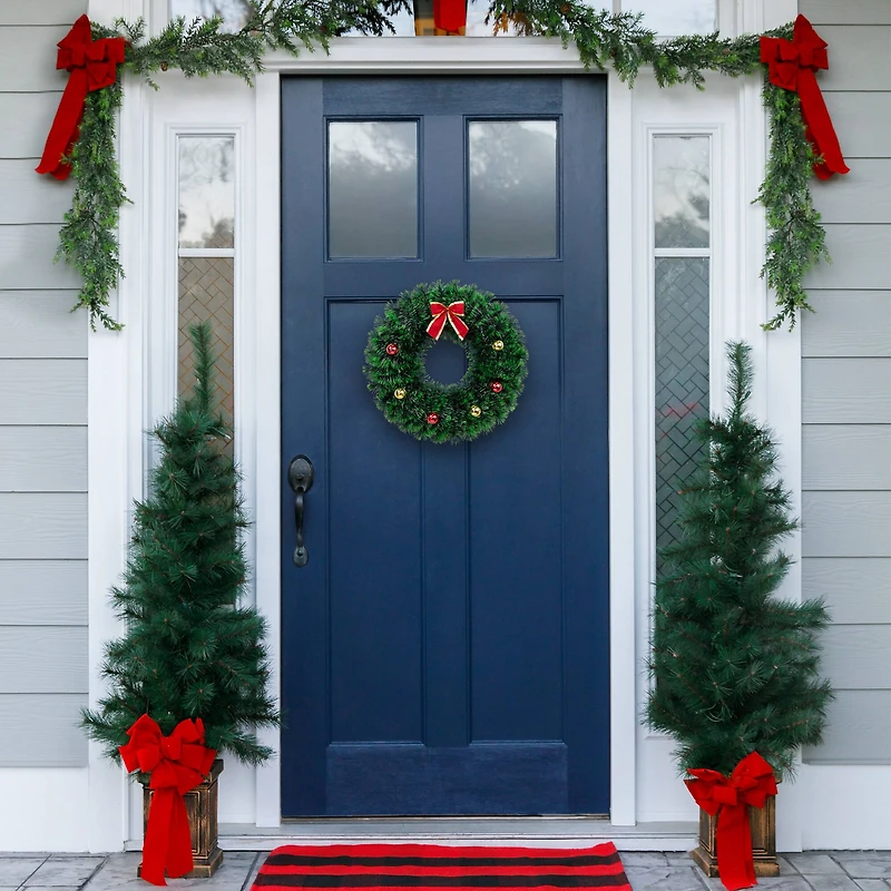 17" Green Tinsel Artificial Christmas Wreath with Bow