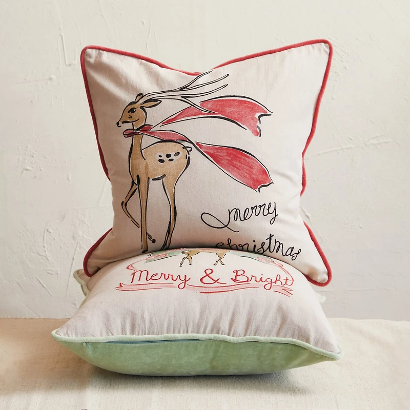 Hello Honey® 20" Reindeer Cotton Chambray Printed Pillow Set