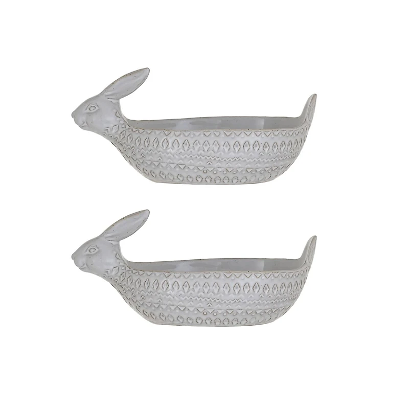 Hello Honey® 11" White Debossed Stoneware Rabbit Bowl with Reactive Glass, 2ct.