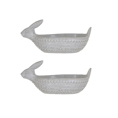 Hello Honey® 11" White Debossed Stoneware Rabbit Bowl with Reactive Glass, 2ct.