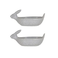 Hello Honey® 11" White Debossed Stoneware Rabbit Bowl with Reactive Glass, 2ct.