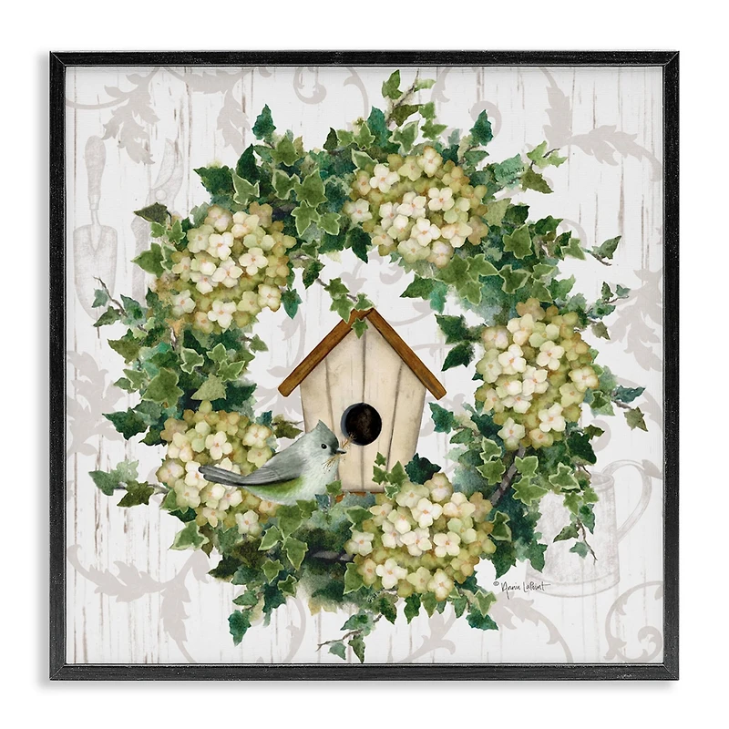 Stupell Industries Spring Birdhouse Wreath Framed Giclee Art