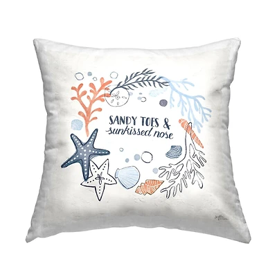Stupell Industries Beach Lover Phrase Starfish Coral Border Throw Pillow, 18" x 18"