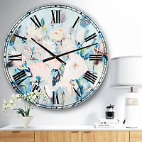 Designart 'Abstract Pink Flowers Farmhouse Waterpainting Farmhouse Wall Clock