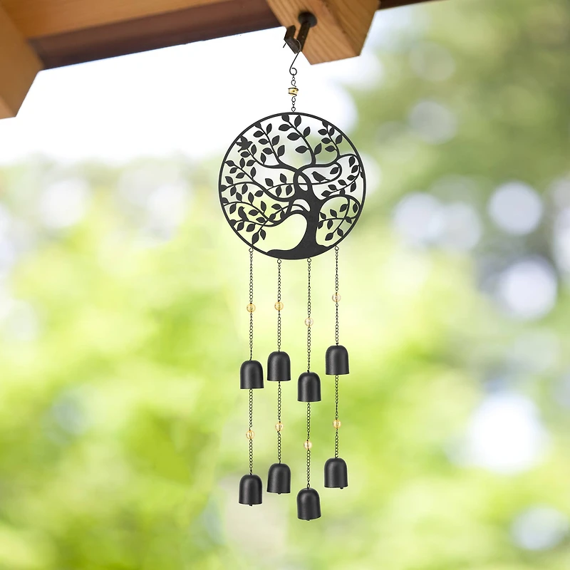 Glitzhome® Matte Black Metal Tree of Life Windchime with Bells