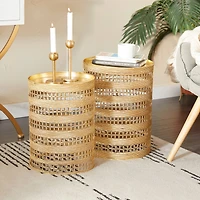 Set of 2" Gold Metal Transitional Accent Table, 18" x 14" x 14"