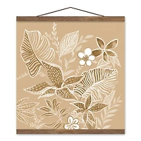 Neutral Tropical Flowers Teak Hanging Canvas