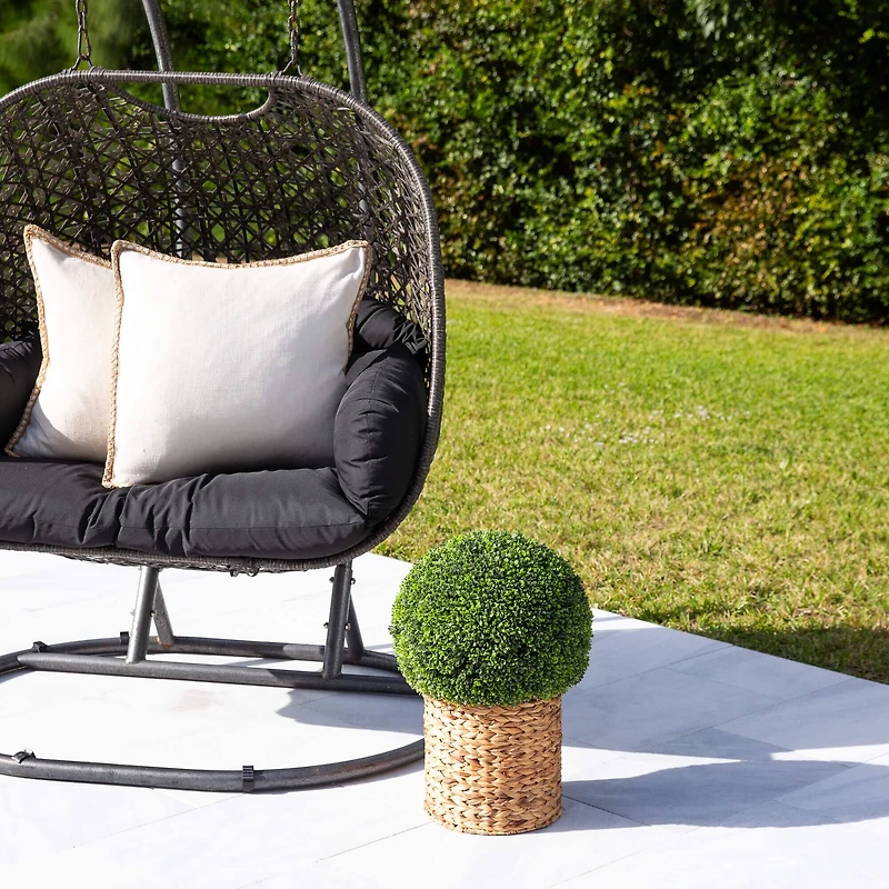 2ft. UV-Resistant Artificial Boxwood Ball Topiary in Hyacinth Weave Basket