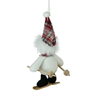 Skiing Snowman with Plaid Santa Hat and Matching Scarf Christmas Ornament - 12"