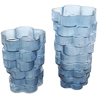 Blue Glass Stacked Flower Shape Vase, 2ct.