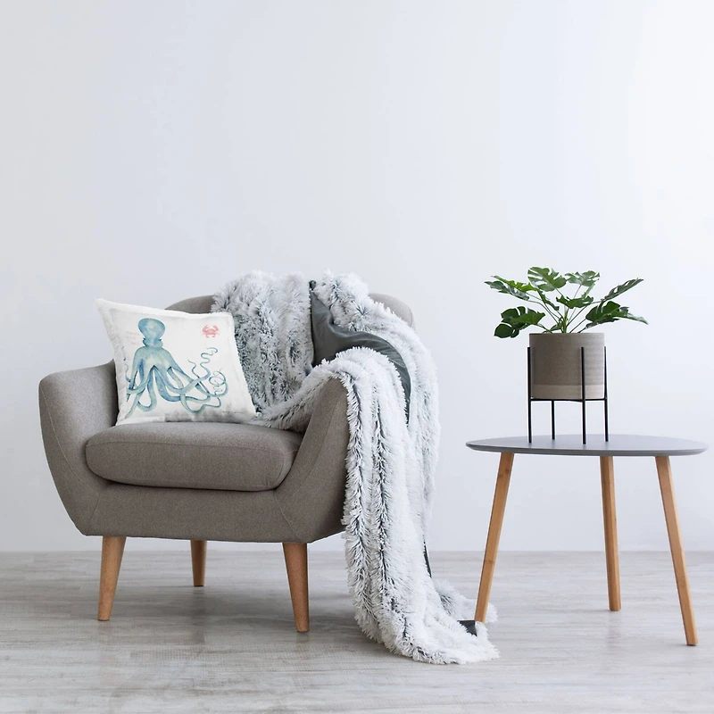 Stupell Industries Happiness Comes In Waves Marine Animals Phrase Throw Pillow, 18" x 18"