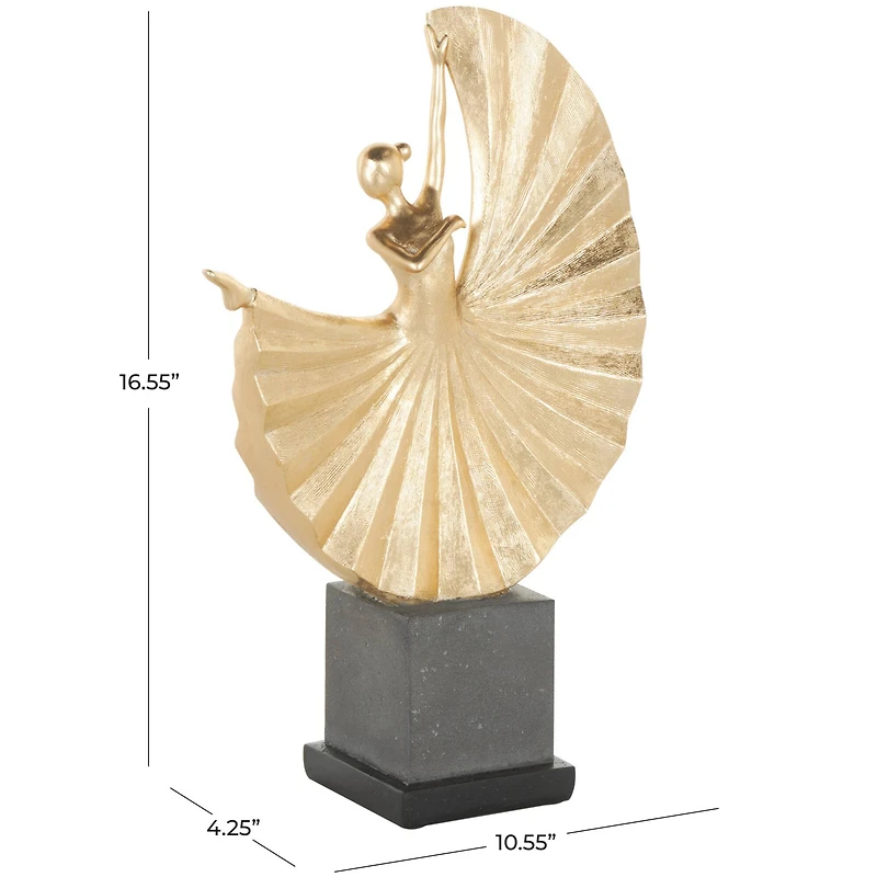 Gold Polystone Dancer Ballet Sculpture with Elevated Black Base