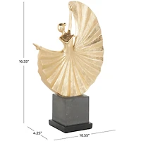 Gold Polystone Dancer Ballet Sculpture with Elevated Black Base