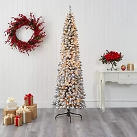 7ft. Pre-Lit Flocked Pencil Artificial Christmas Tree with Clear LED Lights