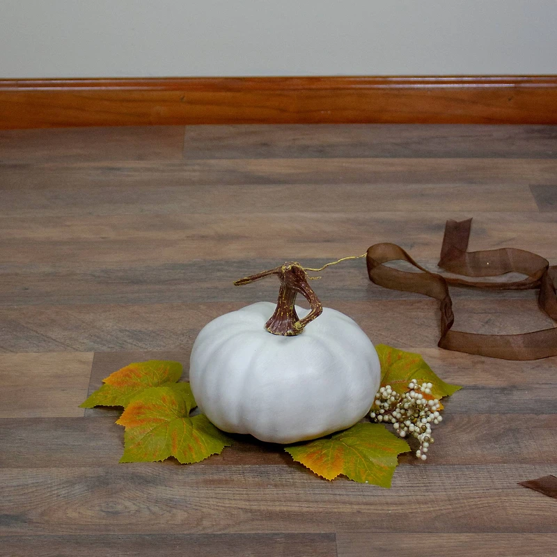 6.5" White Flat Round Pumpkin White Flat Round Pumpkin Tabletop Décor