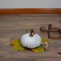 6.5" White Flat Round Pumpkin White Flat Round Pumpkin Tabletop Décor