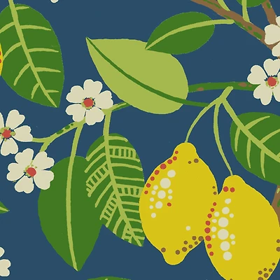 PKL Studio Indigo Lemon Tree Cotton Home Décor Fabric