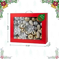 Glitzhome® Elegant Silver & Gold Shatterproof Ornaments, Pinecone Picks & Ribbon Bow Set