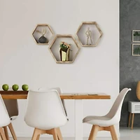 Rustic Brown Floating Hexagonal Shelf Set