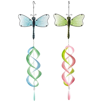 32.25" Multicolor Dragonfly Swirl Metal Wind Spinner Windchime Set