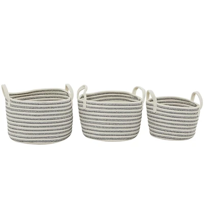 Gray Cotton Handmade Storage Basket with Handles Set of 3 12", 10", 10"