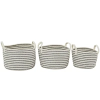Gray Cotton Handmade Storage Basket with Handles Set of 3 12", 10", 10"