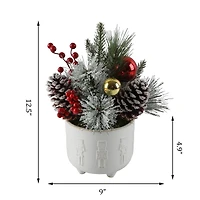 Christmas Mix In 12.5" Ceramic Cracker Footed Pot