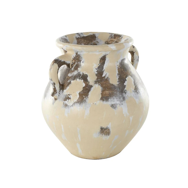 13" Cream Ceramic Vase with Curved Handles