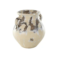 13" Cream Ceramic Vase with Curved Handles