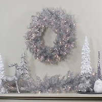 9ft. Pre-Lit Silver Tinsel Christmas Garland
