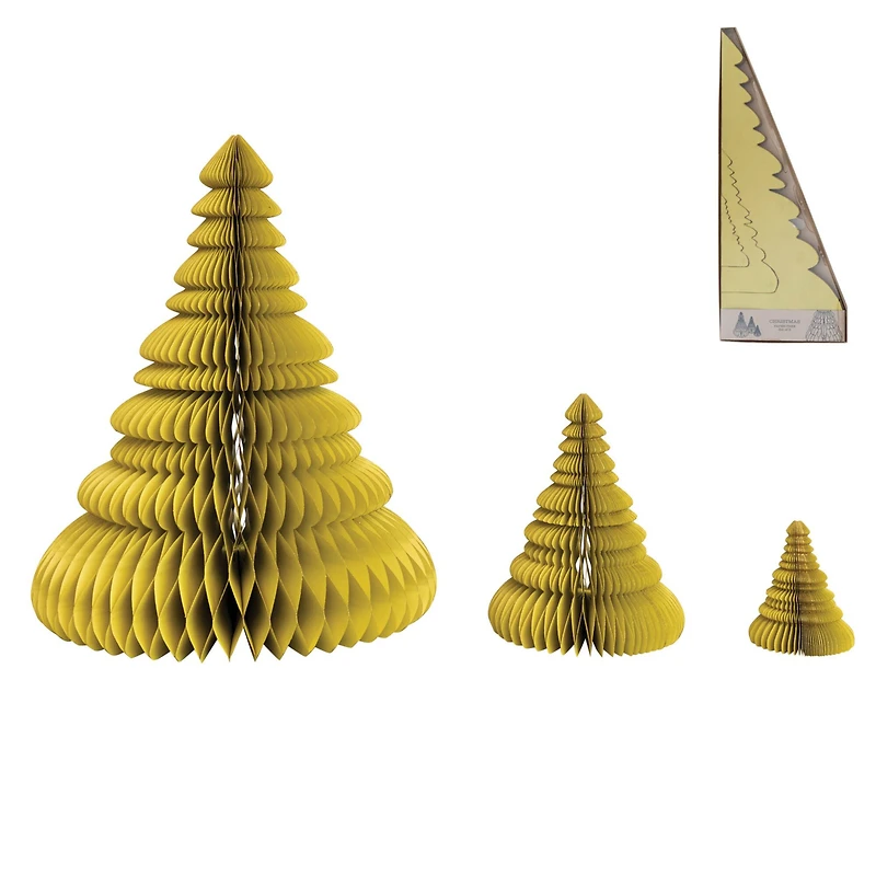 Hello Honey® Chartreuse Glitter Handmade Recycled Paper Folding Honeycomb Trees Set