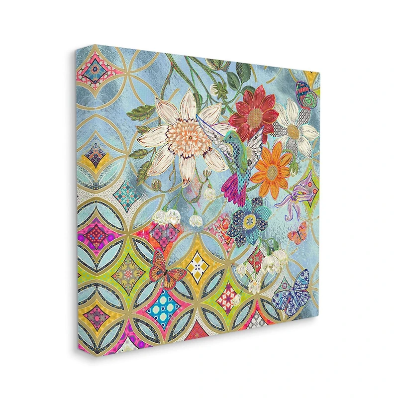 Stupell Industries Abstract Floral Hummingbird Canvas Wall Art