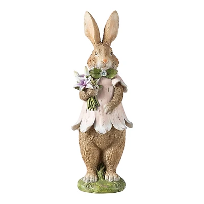 Glitzhome® 15.5" Easter Resin Bunny Girl with Flowers Table Decor