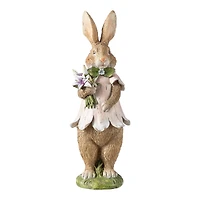 Glitzhome® 15.5" Easter Resin Bunny Girl with Flowers Table Decor