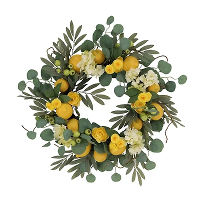 24" Lemon & Hydrangea Floral Spring Wreath