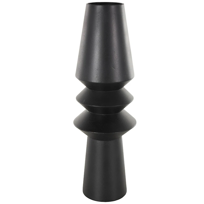 24" Black Metal Art Deco Fluted Decorative Vase