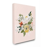 Stupell Industries You Are Beautiful Pink Flower Inspirational Word Design Canvas Wall Art