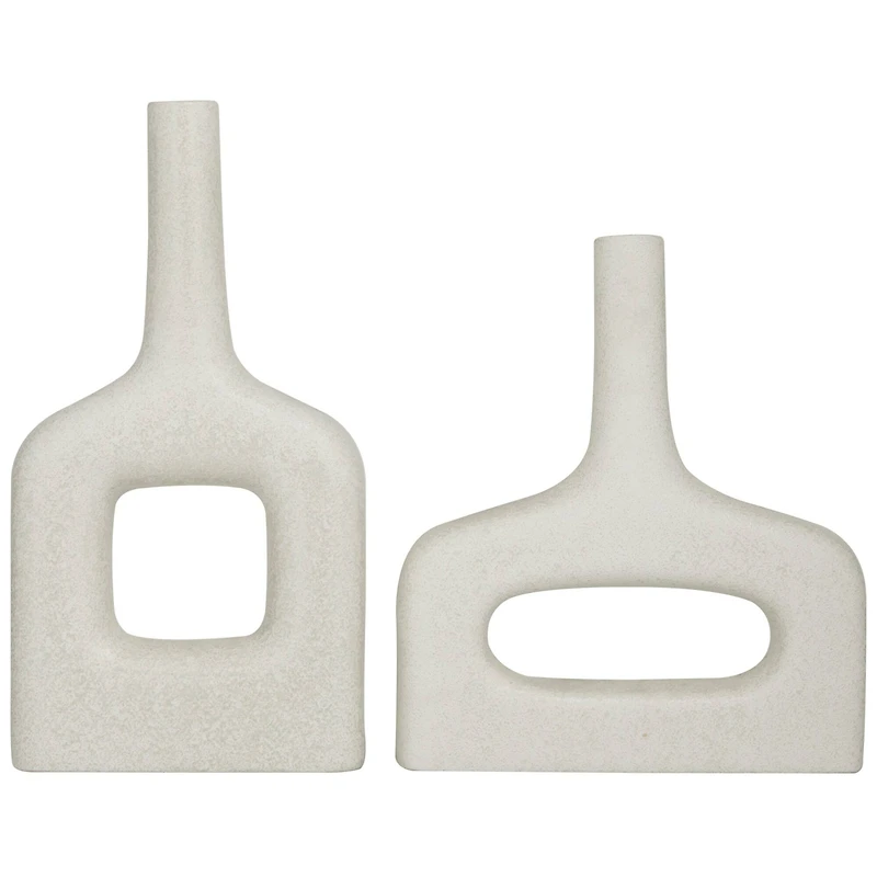 CosmoLiving by Cosmopolitan White Ceramic Donut Shaped Vase Set of 2 16", 13"