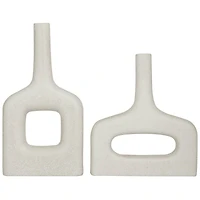 CosmoLiving by Cosmopolitan White Ceramic Donut Shaped Vase Set of 2 16", 13"