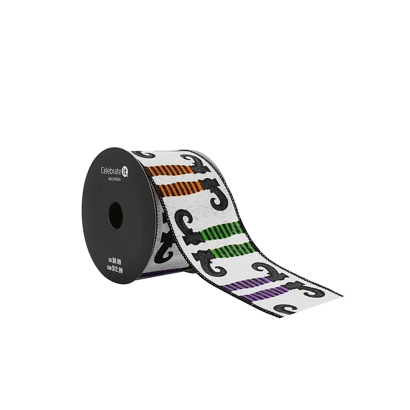 2.5" x 20ft. Halloween Legs Wired Faux Linen Ribbon by Celebrate It® Halloween
