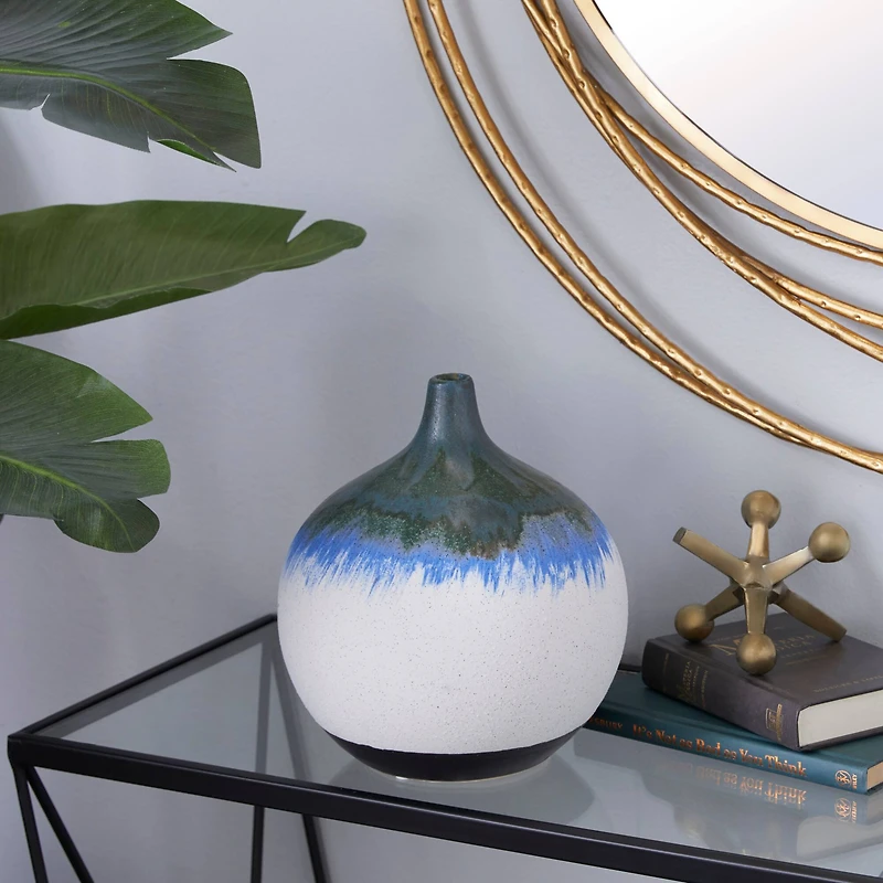 White Ceramic Contemporary Vase, 10" x 9" x 9"