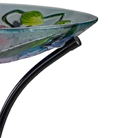21'' Butterfly and Carnations Hand Painted Glass Birdbath