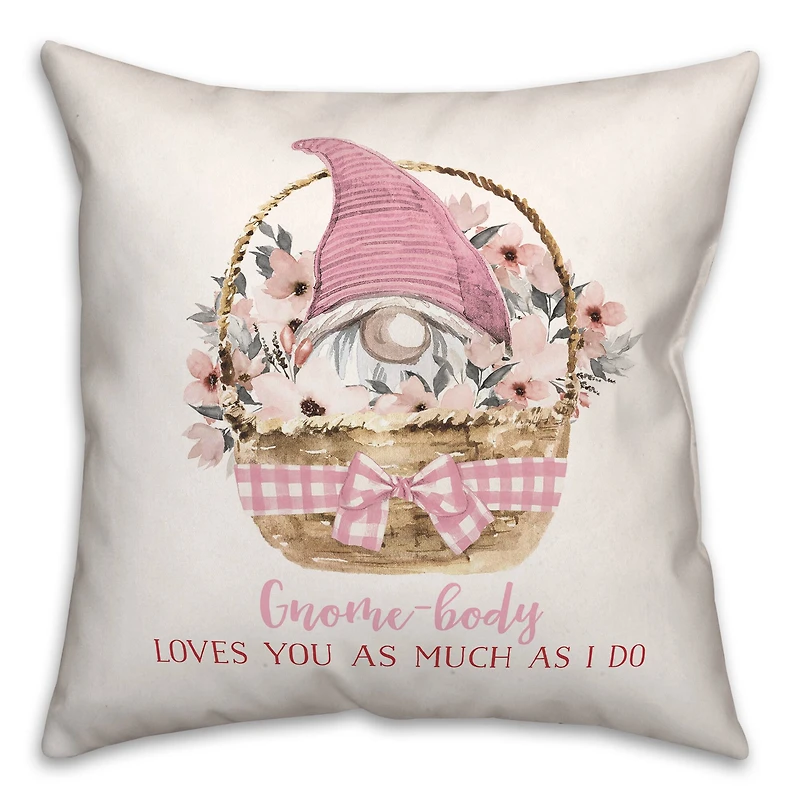 Gnome Valentine Basket Throw Pillow