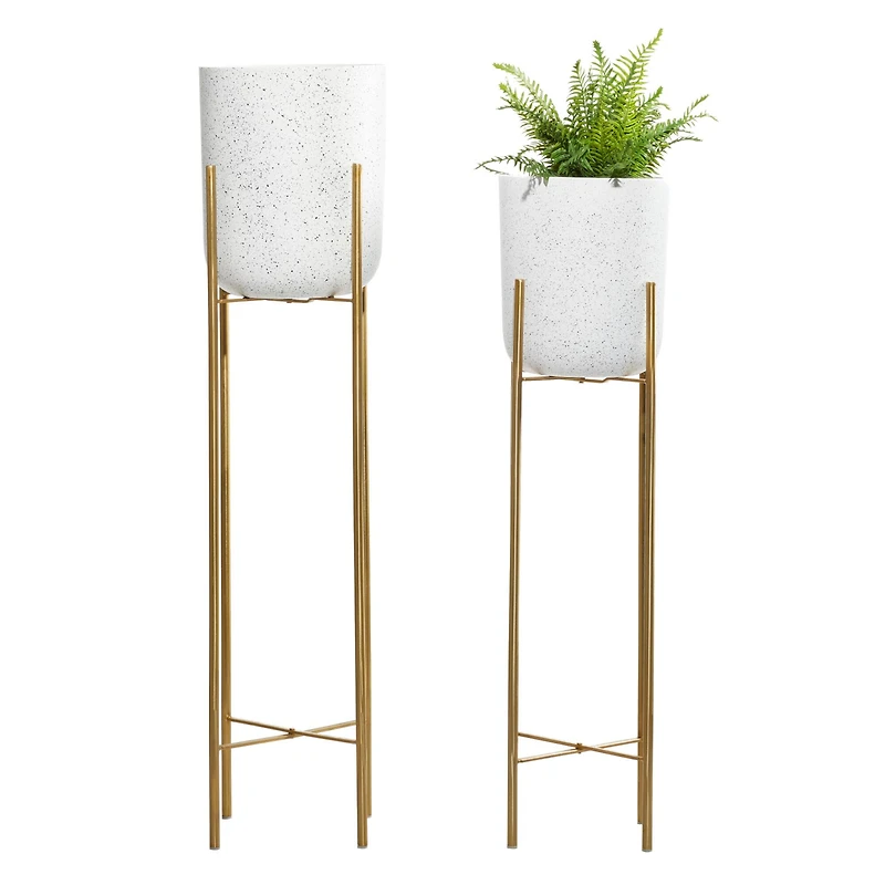 Set of 2 Gold Metal Contemporary Planter, 39", 46"