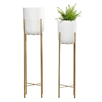 Set of 2 Gold Metal Contemporary Planter, 39", 46"