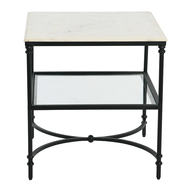 Hello Honey® 25" Libertine Genuine Marble and Metal End Table with Glass Storage Shelf
